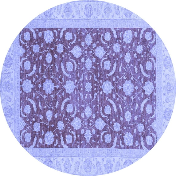 Ahgly Company Machine Washable Indoor Round Oriental Blue Traditional Area Rugs, 6' Round