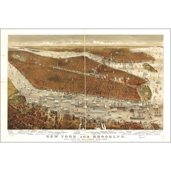24"x36" Gallery Poster, map of New York city & Brooklyn 1877