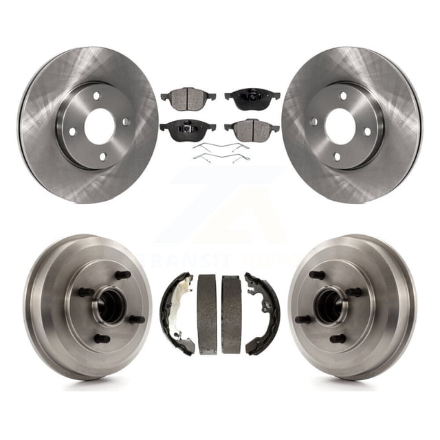 Transit Auto Front Rear Disc Brake Rotors Ceramic Pads and Drum Kit for Car 2005-2007 Ford Focus Wheel Bearing Included K8T-103626