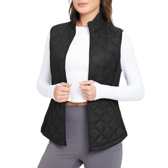 baleaf Women's Puffer Quilted Vests Lightweight Zip Pockets Black S