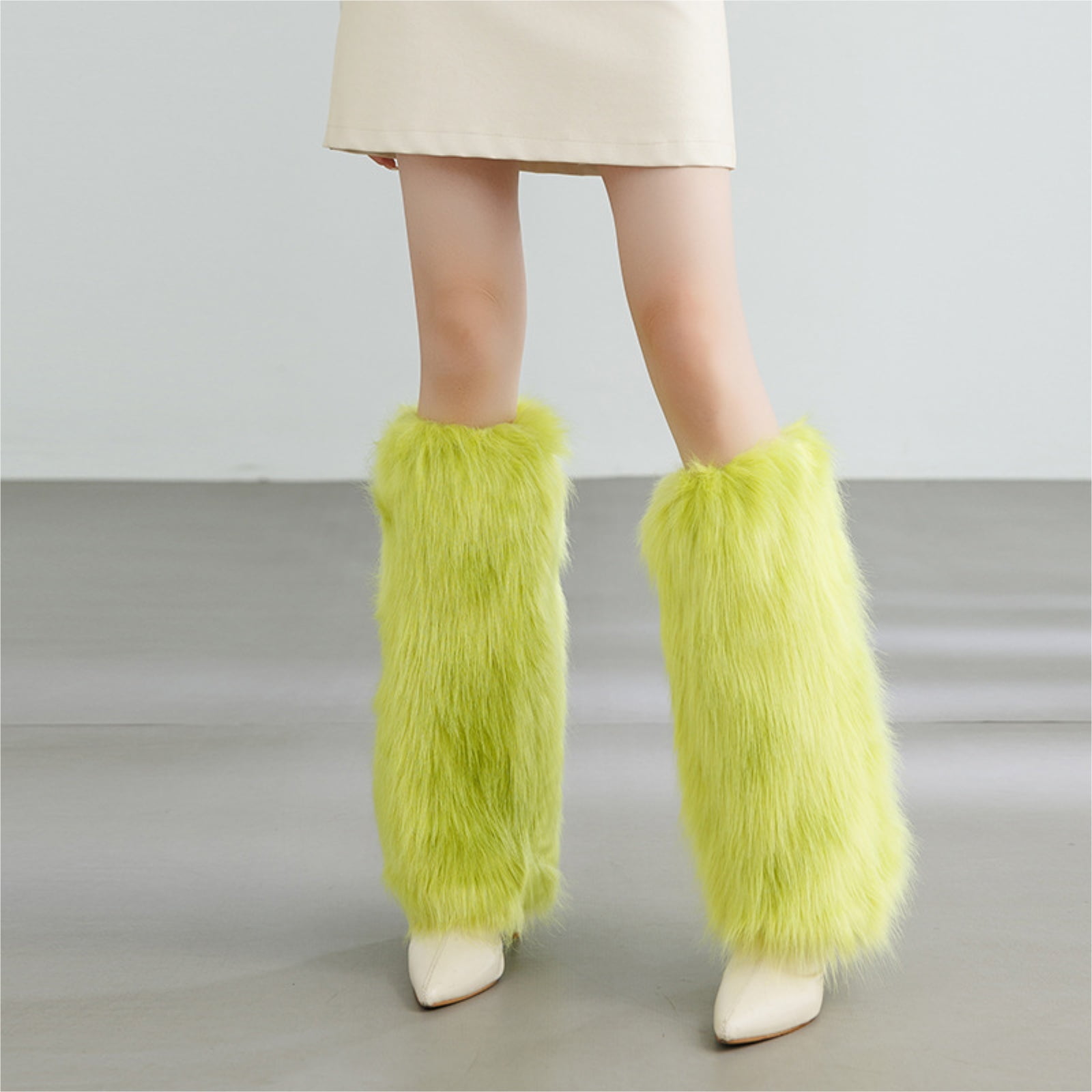 Womens Yellow Furry Fluffy Fuzzy Monster Leg Warmers for Club and