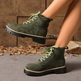thumbnail image 4 of Lovzfmll Ankle Boots for Women, Chunky Heel Military Boots Chunky, Low Heel Lace Up Round Toe Fall Booties Motorcycle Green Boots, 4 of 9