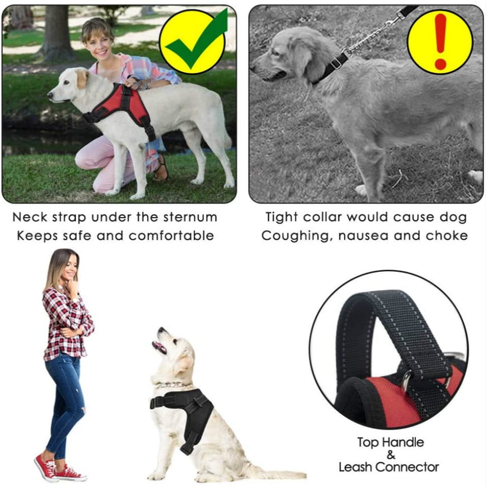 No Pull Dog Harness for Large Dog Adjustable Pet Vest Harness with belt buckle for Outdoor Walking(Red/XL)