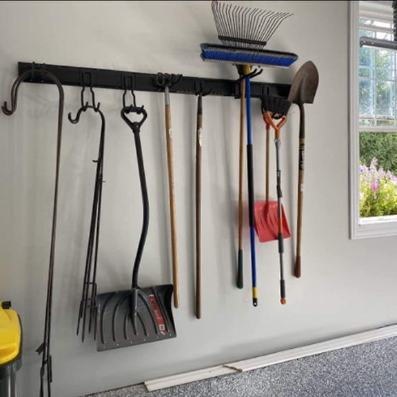 13 PCS Tool Storage Rack, 64 Inches Adjustable Garage Organization Wall Mounted Storage System with 9 Hooks, Heavy Duty Steel Garden Tool Organizer Wall Holders