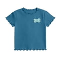 thumbnail image 5 of THDHVS Girls T Shirts,Ice Silk Ruffle Trim Round Neck Short Sleeve T-shirt Soft Breathable Casual Daily Wear for Girls,Shirts for Girls Blue 2-3 Years, 5 of 10
