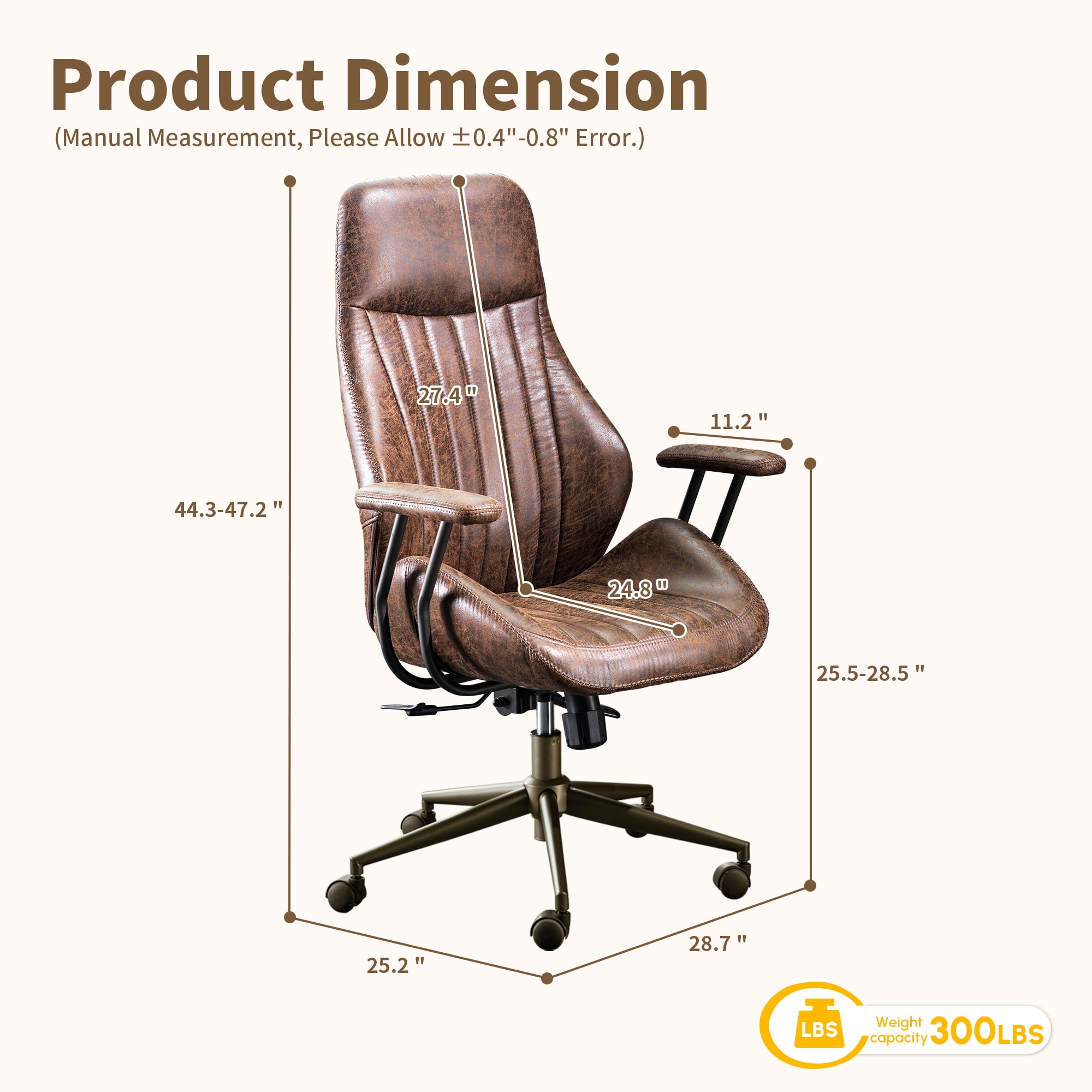 Toject Ergonomic Office Chair, High Back Comfy Home Office Chair with Lumbar Support, Mid-Century Modern Computer Executive Desk Chair with Padded Armrests (Suede Leather, Dark Brown)