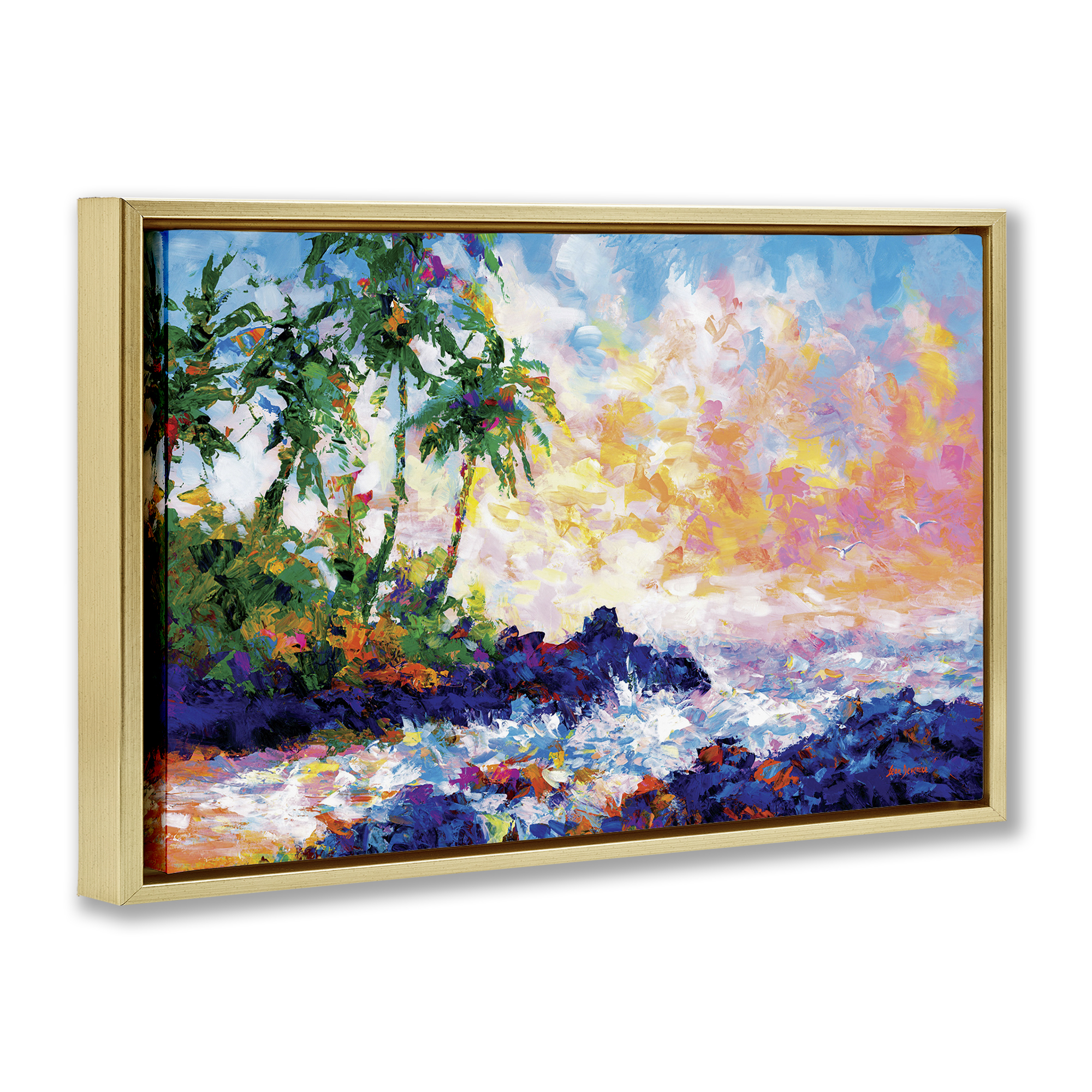 Stupell Industries Waves on Tropical Beach Landscape Painting Gold Floater Framed Canvas Art Print Wall Art, 25 x 17
