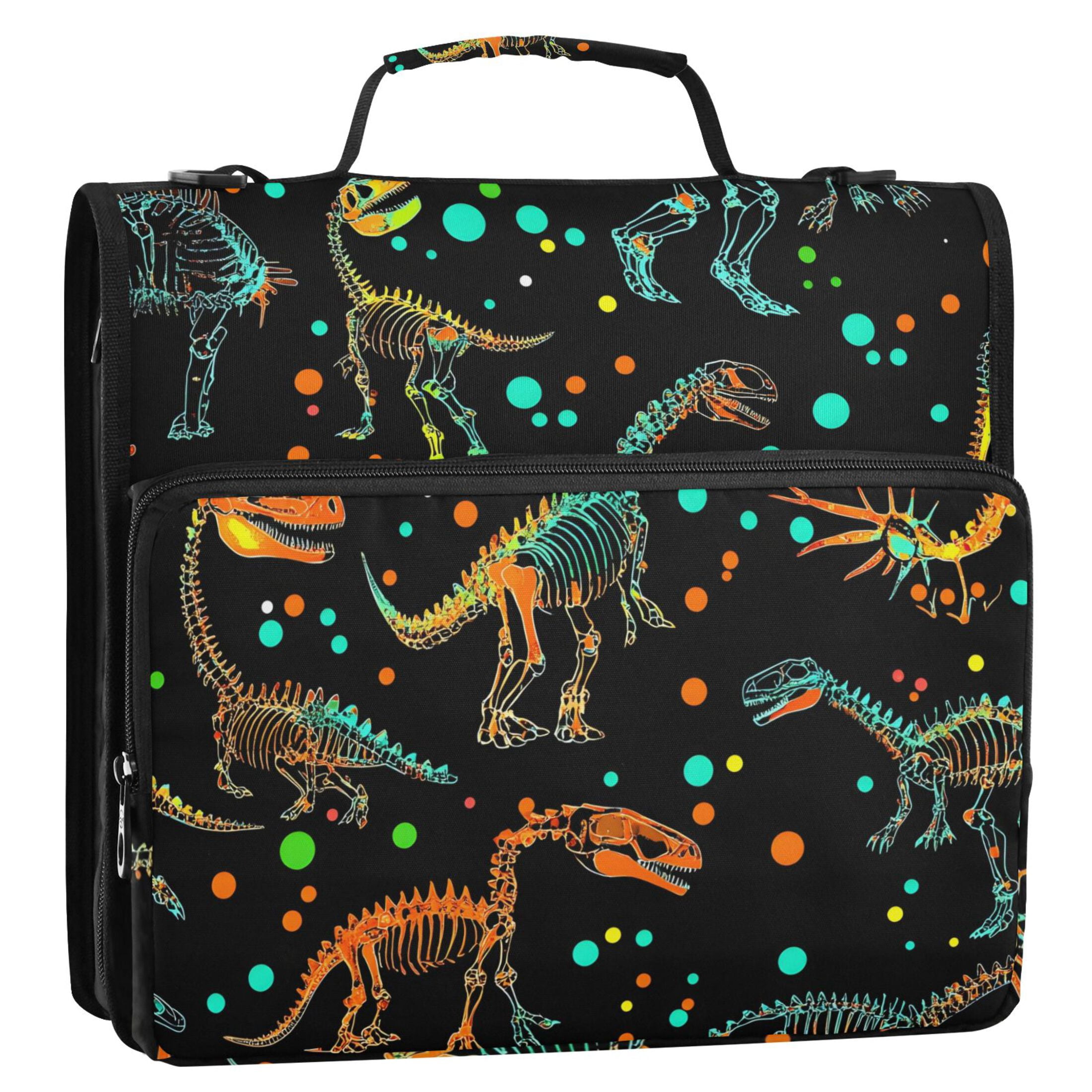 ALAZA Zipper Binder Cartoon Dinosaur 3 Ring Trapper Keeper File Folder Organizer Bag