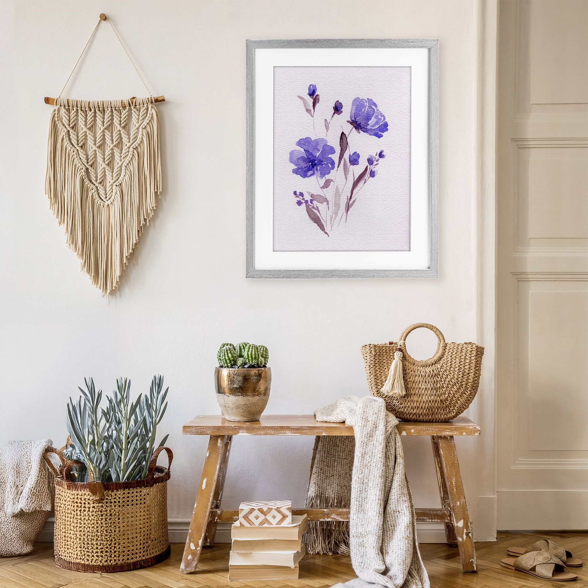 Stupell Industries Watercolor Purple Flowers Gray Framed Print Under Glass, design by Leah Noel Art
