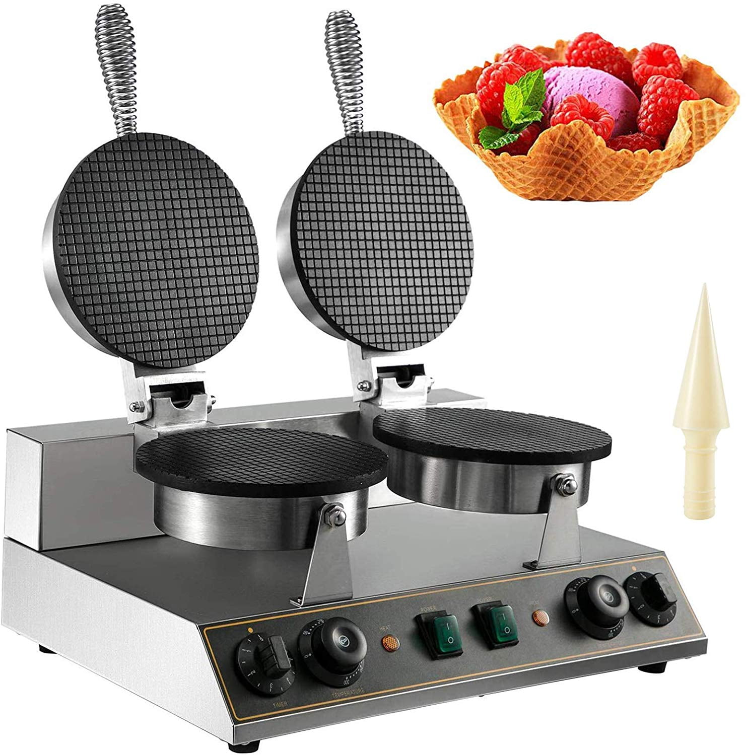 VEVOR 110V Electric Ice Cream Cone Waffle Maker Machine 1200W Nonstick
