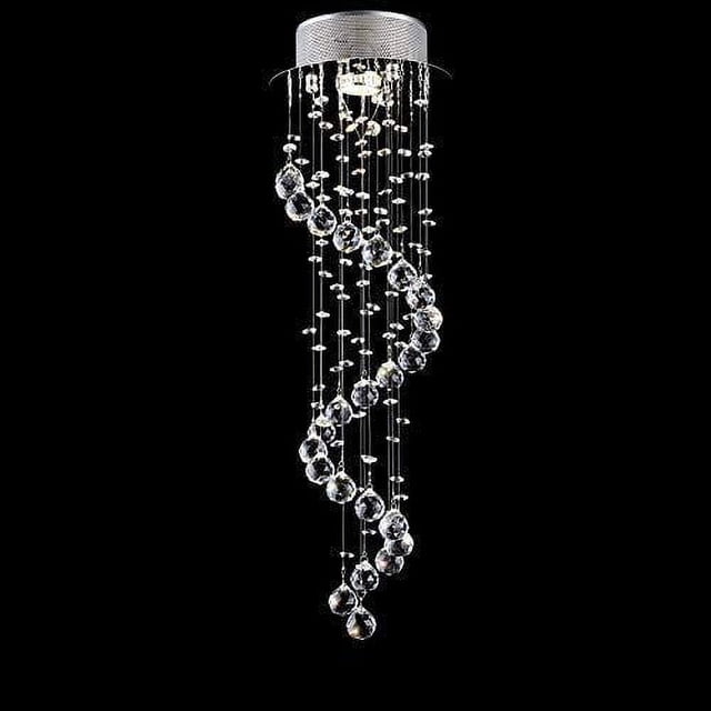 Lámpara colgante de cristal en espiral doble, placa de acero inoxidable cromada con cristal K9 para bar y pasillo (diámetro de 7,9 pulgadas x alto de 25,2 pulgadas)