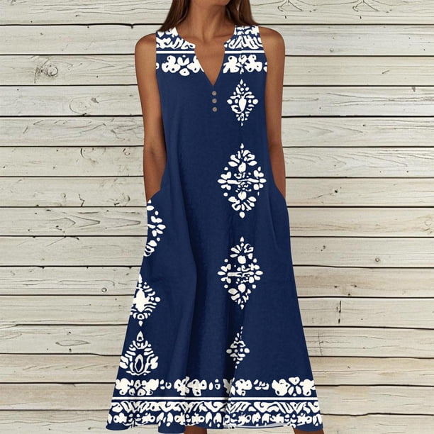 TaTaai Womens V Neck Sleeveless Strap Summer Dress Loose Fit Casual Maxi Beach Sundress Bohemian Vacation Long Dress Gift