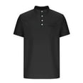 thumbnail image 5 of BXINGOHAI Men's Henley Short Sleeve Shirt Cotton Linen Lightweight 3 Button Tops Vintage Casual Summer Shirt Soft Fashion Black,L, 5 of 7