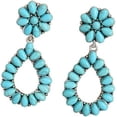 thumbnail image 4 of Bohemian Turquoise Geometric Oval Flower Drop Dangle Earrings Ethnic Teardrop for Women Statement Cowgirl Boho Jewelry, 4 of 10