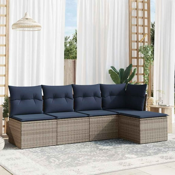 vidaXL 5 Piece Patio Sofa Set with Cushions Gray Poly Rattan