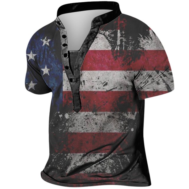 Mode Hommes Jour de l'Indépendance Imprimé Ample Manches Courtes Pull Tops Blouse