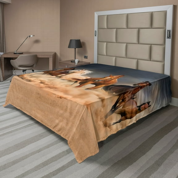 Ambesonne Horse Flat Sheet, Equine Themed Animals, California King, Brown Sand Brown