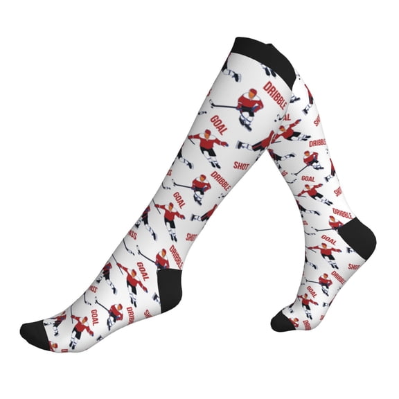 Compression Socks for Men Women -Ice Hockey Player Goal White Knee High Compression Stockings for Men Women