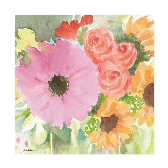 Canvas Wall Art - Sheila Golden 'The Birthday Bouquet #2' Wall Art for Living Room, Bedroom, or Office Décor by Trademark Fine Art - 14 x 14 Inches