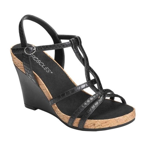 Aerosoles black wedge sandals on sale