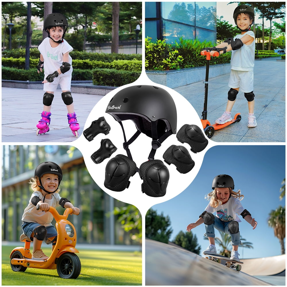 Kids Bike Helmet & Protective Gear Set for Toddlers Age 3-8, Adjustable for Cycling & Skateboarding - Black