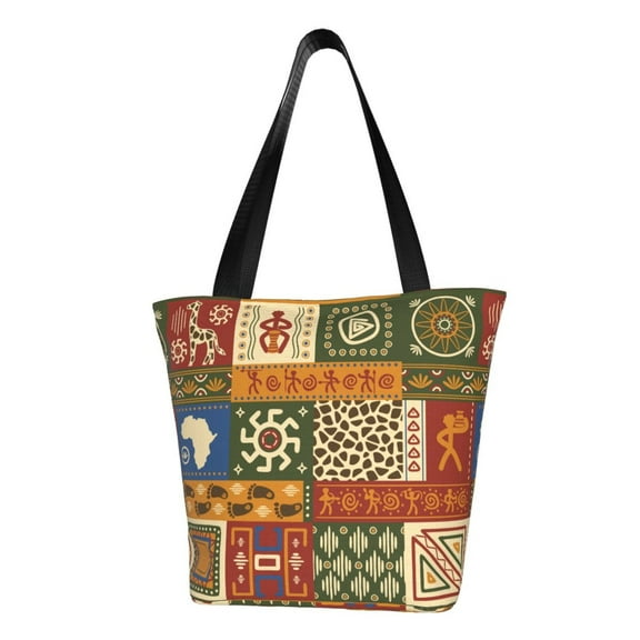 TEQUAN Reusable Shoulder Tote Bags, Freedom Day African Style Prints Polyester Casual Shopping Grocery Bag for Women