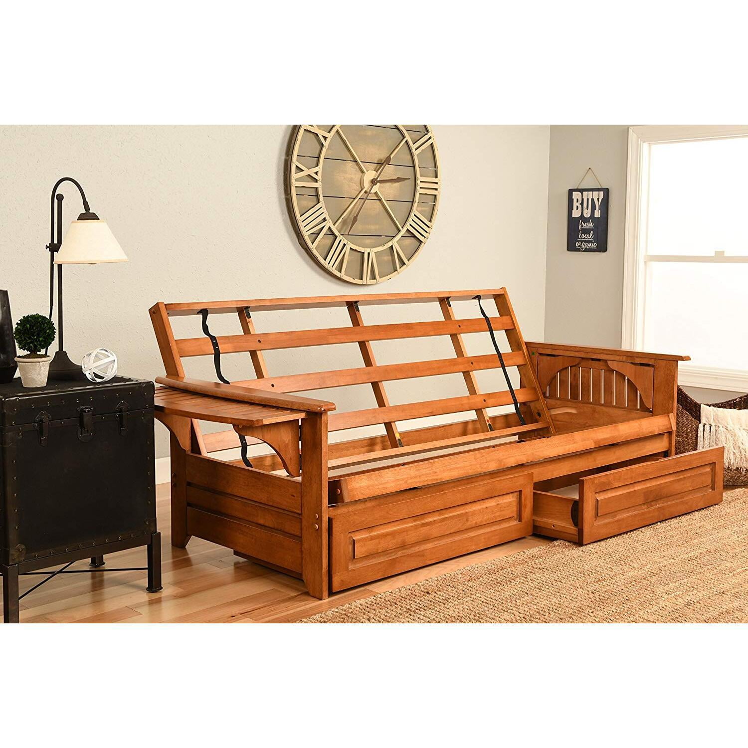 Kodiak Furniture Phoenix Futon with Suede Fabric mattress in Black/Barbados frame.