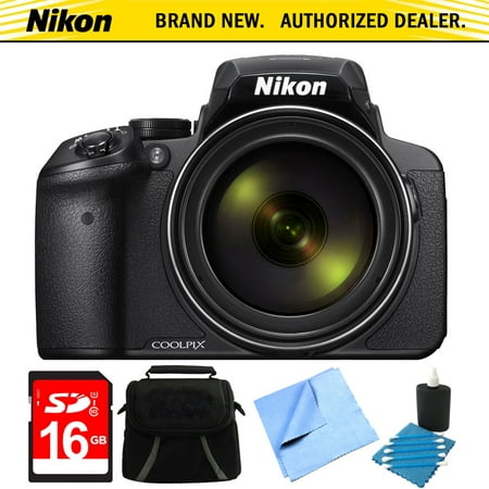 Nikon COOLPIX P900 16MP 83x Super Zoom Digital Camera Full HD Black 16GB Bundle - Includes Camera, 16GB Secure Digital SD Memory Card, Gadget Bag, Cleaning Kit and Cleaning Pen & Microfiber
