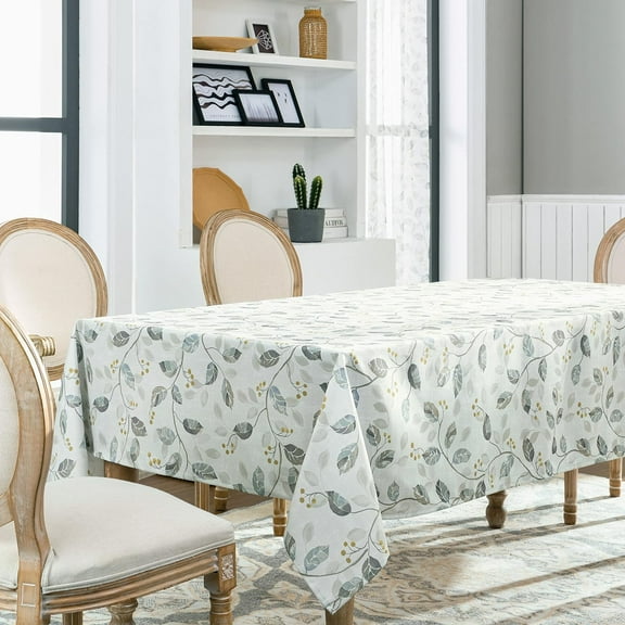 Elegant Printed Leaves Stain Resistant Table Cloth,Spill Bead Up Table Cover for Formal & Everyday Use,60"x84",1 Pack