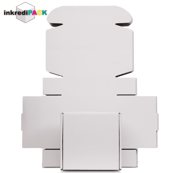 InkrediPack™ Easy Fold Corrugated Glossy White Finish Gift Box, Shipping Box and Mailer Boxes - 4"L X 4"W X 2"H - 100 Pack