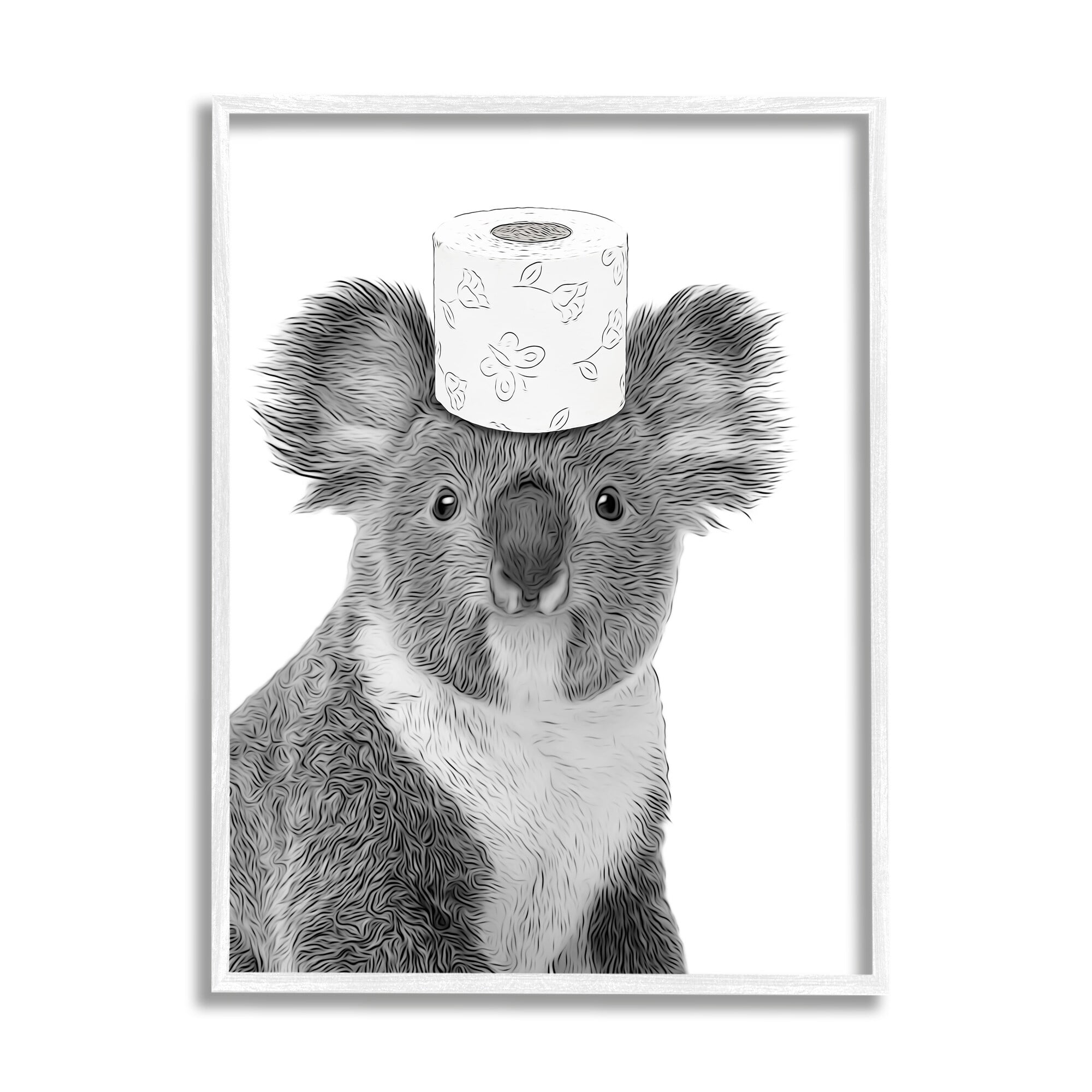 Stupell Industries Koala & Toilet Paper Bathroom Animals & Insects Painting White Framed Art Print Wall Art