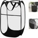 thumbnail image 1 of Cesto de malla plegable para ropa sucia, redondo, plegable, color negro, compatible con asas, para niños, ideal para el hogar., 1 of 5