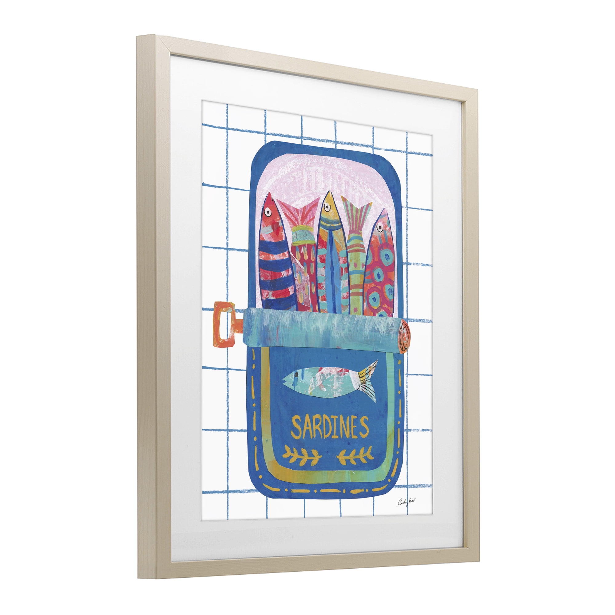 Stupell Industries Silly Sardines Blue Tin Birch Framed Print Under Glass, design by Courtney Prahl