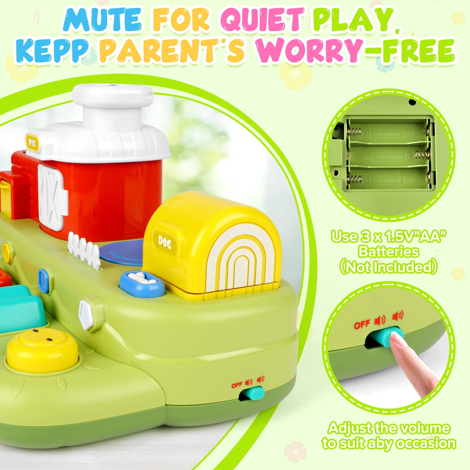 UQN Pop-up Baby Toys, Montessori Toys for 1 Year Old Boys Girls, Farm Animal Early Learning Sorting Colors Baby Toys with Musical for 9-12-18 Months Birthday Gift.