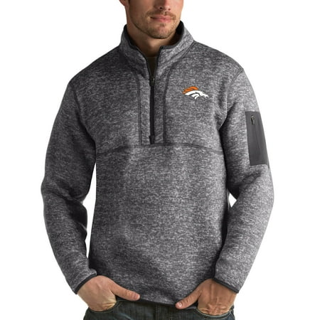 Men's Antigua Charcoal Denver Broncos Fortune Quarter-Zip Pullover Jacket
