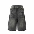 thumbnail image 2 of MNCEKFOD Mens Bermuda Shorts Hop Oversized Denim Shorts Baggy Loose Summer Casual Trendy Cropped Jeans Shorts Black L, 2 of 4