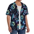 thumbnail image 4 of Xecao offers the Blue Butterfly for Men's Casual Short-sleeved Shirt, a button-up collared shirt with a pocket, perfect for beach vacations and yacht travel in the size., 4 of 7