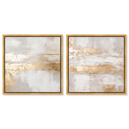 Golden Luxe Glam Set 2 Panel Set Canvas Print Abstract Wall Art by Art Remedy, Gold Frame, 16 x 16