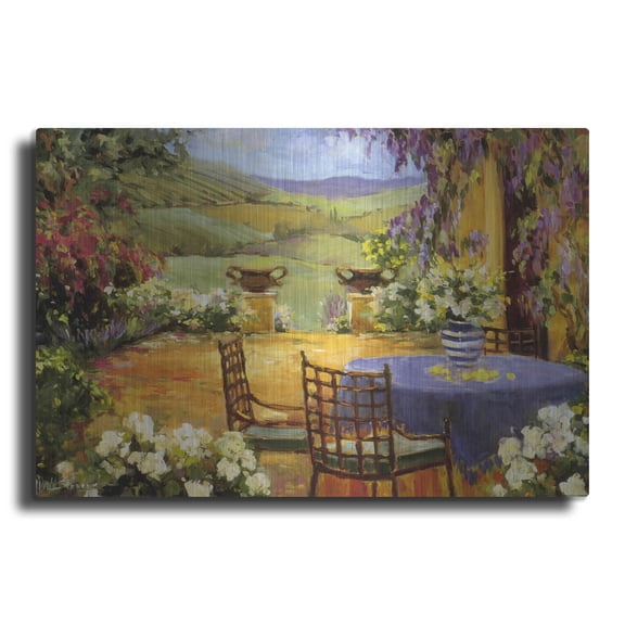 Luxe Metal Art 'Countryside Terrace' by Allayn Stevens, Metal Wall Art, 16"x12"