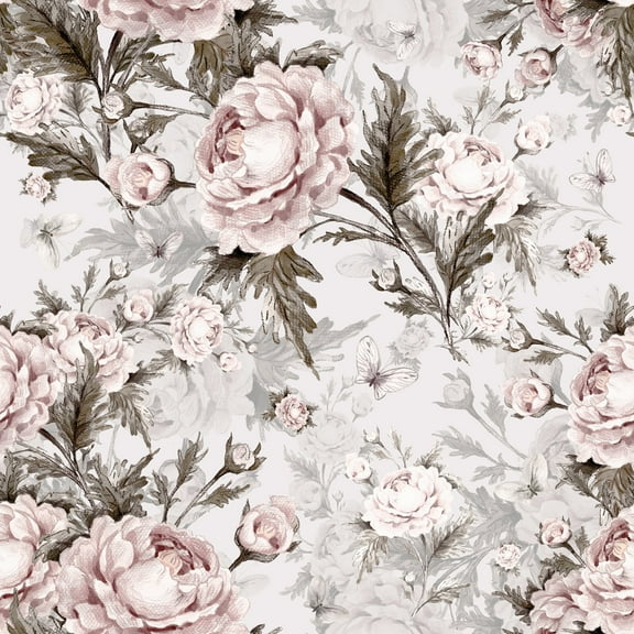 MuralsPrint Antique Pink Peonies  Peel and Stick Wallpaper 24''w x 10'L - 10'ft H x 24''inch W