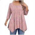 thumbnail image 2 of Elvqul Womens Tops Red Dressy Plus Size Blouses Crewneck Loose 3/4 Sleeve Oversized Tunic Shirts for Ladies, 2 of 6