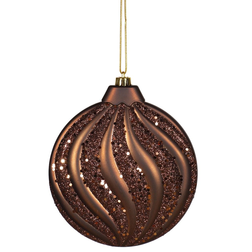 Vickerman 23647 6" Chocolate Matte Glitter Swirl Flat Ball Christmas