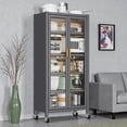 thumbnail image 2 of Tcbosik Mobile Pantry Cabinet with Wheels & Brakes, 2 Transparent Acrylic Doors, Metal Display Cabinet with Adjustable Shelves, Freestanding Sorage Organizer for Kitchen or Living Room, Gray, 2 of 9