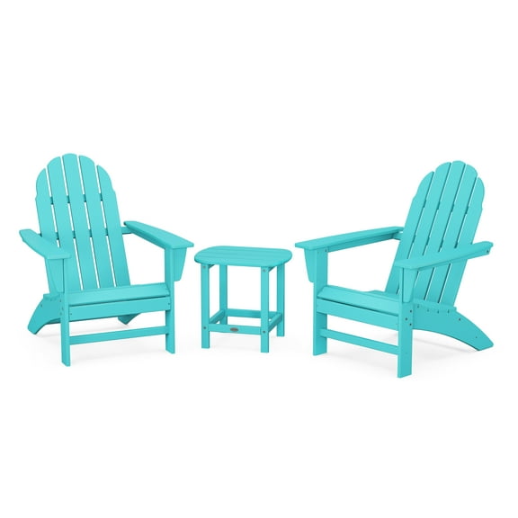POLYWOOD Vineyard 3-Piece Adirondack Set with South Beach 18" Side Table in Aruba