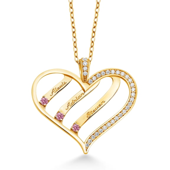 Gem Stone King 0.37 Ct Pink Lab Grown Diamond and Created Moissanite 18K Yellow Gold Plated Silver Pendant with Chain