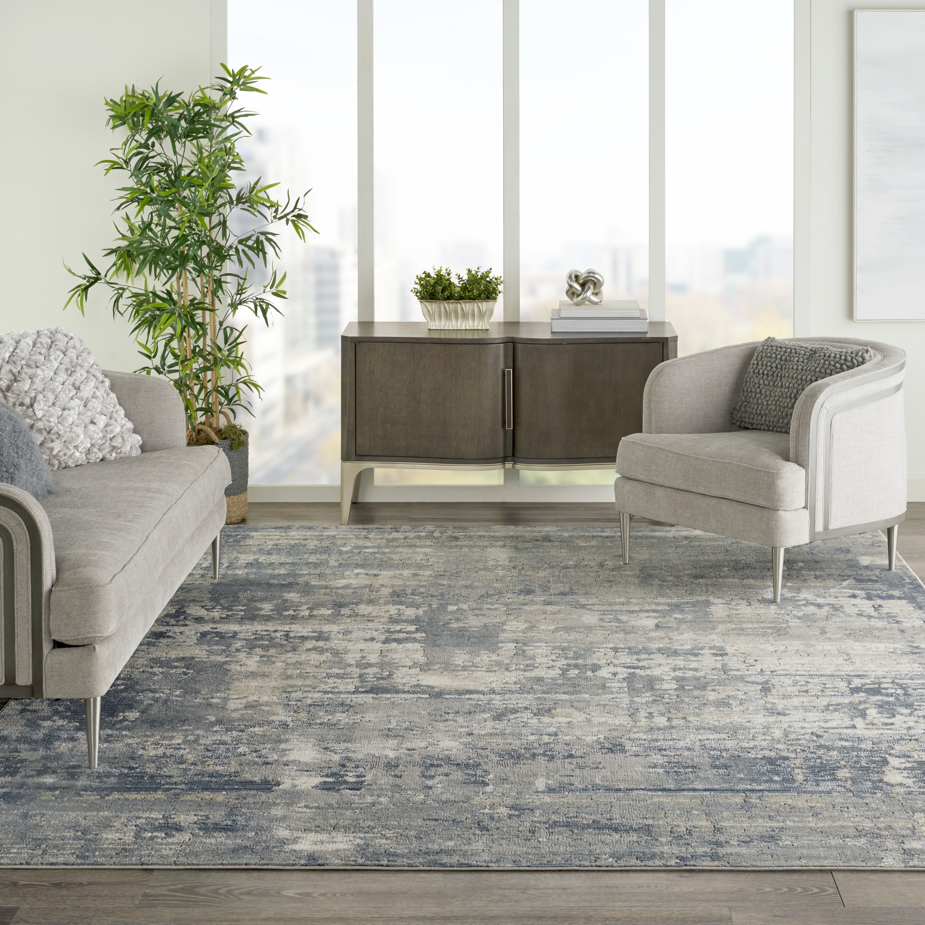 Nourison Concerto Abstract Contemporary Grey/Beige 8'10" x 11'10" Area Rug, (9' x 12')