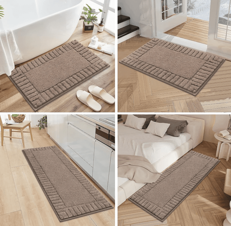 MeyJey Bathroom Rugs Set of 3 Piece, Bath Mats, Microfiber Non Slip Shaggy Ultra Soft Bathroom Runner with U Shaped Contour Toilet Mat for Bathroom, Shower Inside Floor, Brown