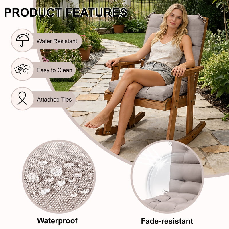 2pcs Rocking Chair Cushions Outdoor High Back Patio Cushion with Ties, Waterproo Seat and Back Replacement Cushion set