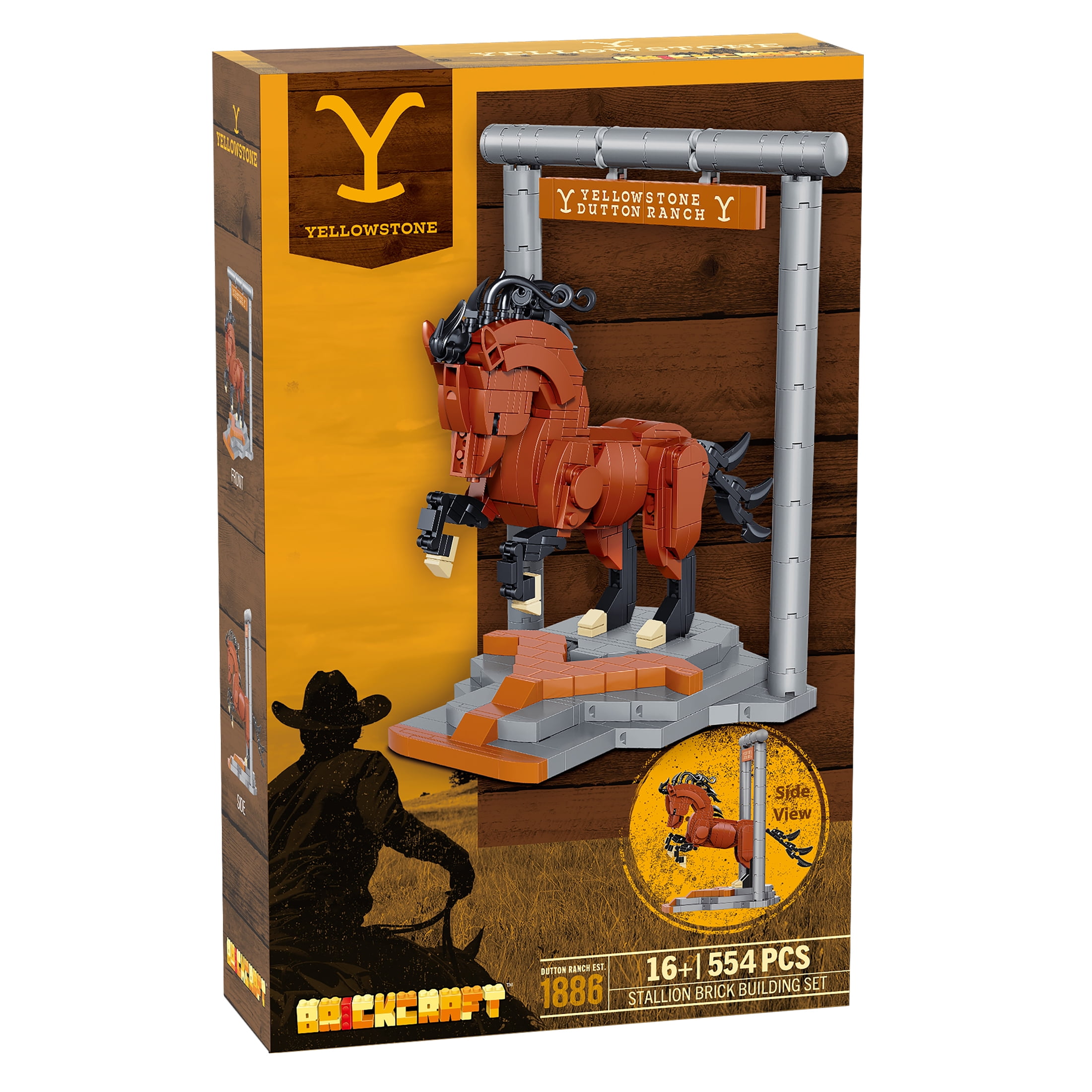 Brickcraft Yellowstone Stallion Horse Building Kit (554-Piece Set), Galloping Horse Model, Rustic Ranch Décor Display, Plastic Building Blocks