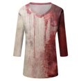 thumbnail image 5 of WTOBBY Women's Vintage Halloween Print V-Neck 3/4 Sleeve Casual Top Loose Fit Blouse Tee for Fall Festivities and Daily Fashion Wear,Red 3XL, 5 of 7